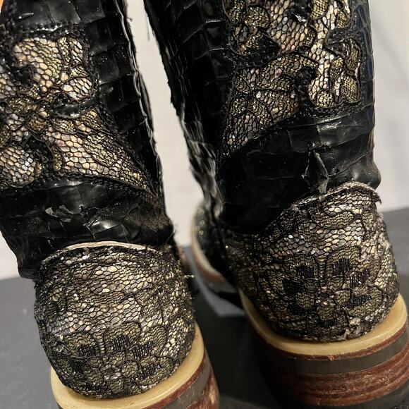 Ferrini Boots Womens Size 8 Western Cowgirl Exotic Leather Silver Floral Lace - Picture 6 of 12